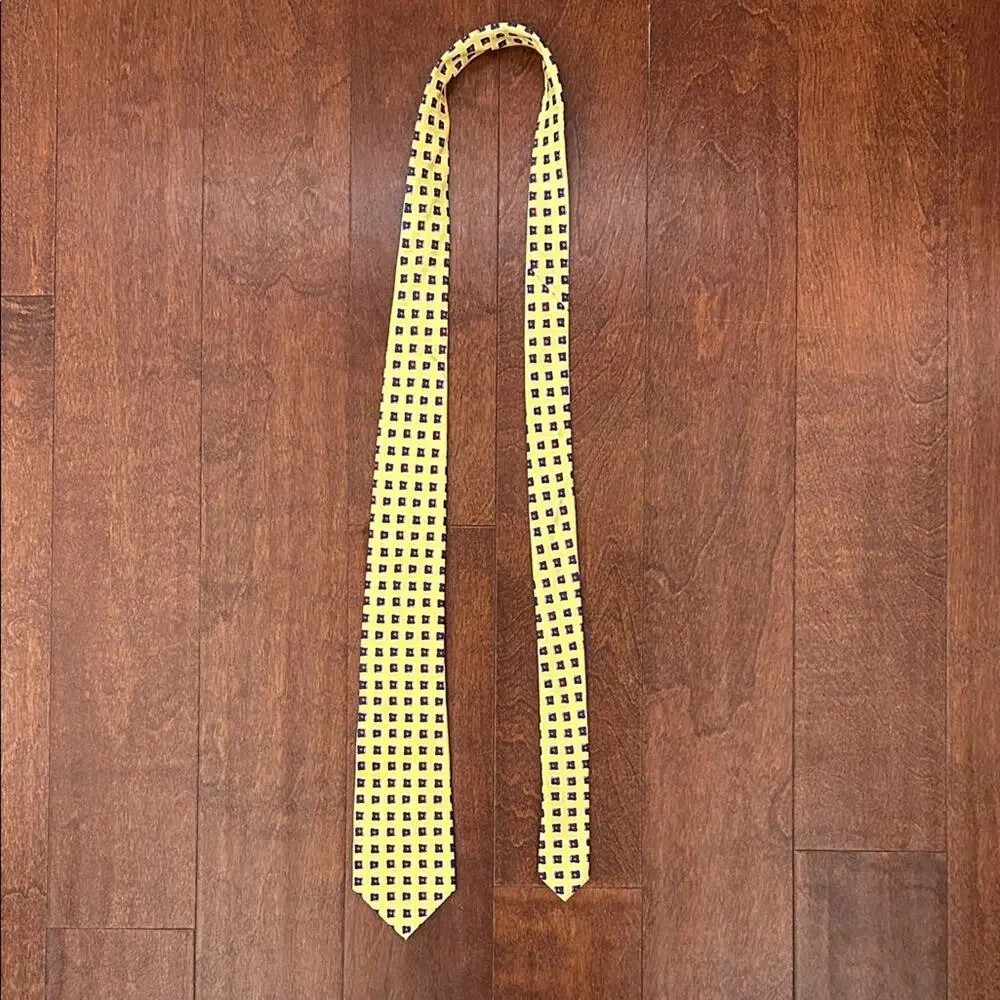 Lauren, Ralph Lauren Geometric Yellow Red White and Blue Tie, 100% Silk